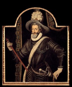 Porträtt av Henrik IV i vit cuirasse och plym, kung av Frankrike och Navarra (1553-1610) Anonym målning av den franska skolan på 1500-talet. Dämpa. 1,15x0,99 m. av French School