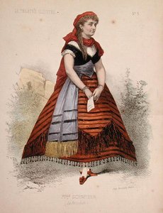 Porträtt av Hortense Schneider (1833-1920) i rollen som La Perichole i operetten med samma namn av Jacques Offenbach (1819-90) illustration från 