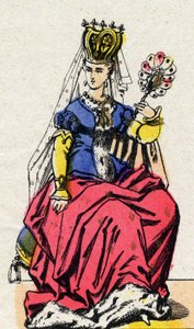 Porträtt av Isabeau (Isabelle, Elisabeth) de Baviere (1371-1435), fru till Karl VI av Frankrike. (Kapetiska dynasti). av French School