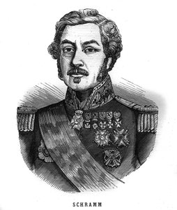 Porträtt av Jean Paul Adam Schramm (1789-1884) fransk general. Gravyr i "Les Illustrations De L