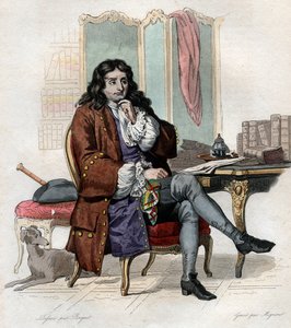 Porträtt av Jean de La Fontaine (Lafontaine) (1621-1695), fransk fabulist och poet. av French School