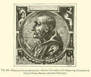 Porträtt av Jerome Savonarola (gravyr) av French School