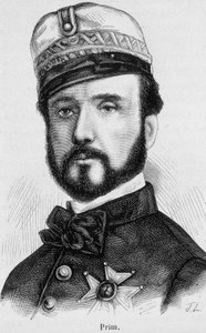 Porträtt av Juan Prim y Prats, spansk general och politiker (1814 - 1870) - i "The History of France" av Henri Martin av French School