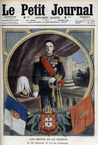 Porträtt av Manuel II kung av Portugal (1889-1932) under hans besök i Paris - "Le Petit Journal" den 5 december av French School