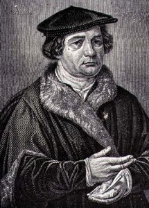 Porträtt av Martin Luther (1483-1546) tysk religiös reformator (gravyr) av French School