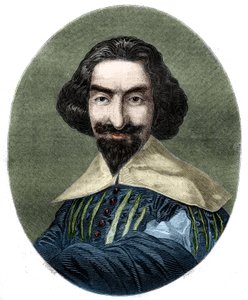 Porträtt av Miguel de Cervantes Saavedra (1547-1616), spansk författare. Gravyr från 1852 från målningen av Velasquez. av French School