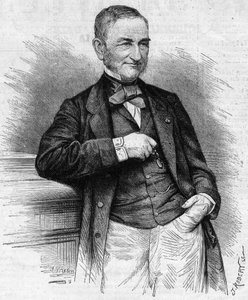 Porträtt av Moreau Chaslon (Moreau-Chaslon), ordförande för styrelsen för Compagnie Generale des Omnibus (CGO). 1800-talet. Gravyr i "" Le Monde Illustré"" nr 660 av 4 december 1869. av French School