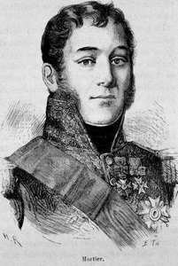 Porträtt av Mortier, hertig av Treviso (1768 - 1835), marskalk av Frankrike, dödad under attacken av Fieschi - i "The History of France" av Henri Martin av French School