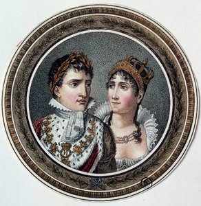 Porträtt av Napoleon I (1769-1821) och Josephine de Beauharnais (1763-1814) Målning på lock av godis. 1800-talet av French School