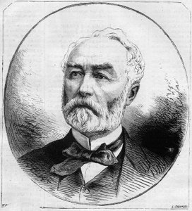 Porträtt av Pierre Frederic Dorian (1814-1873), fransk politiker, minister för offentliga arbeten under tredje republiken 1870. Gravyr i "" Le Monde Illustré"" nr 707 den 29 oktober av French School