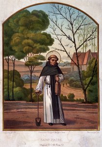 Porträtt av Saint Fiacre (eremitage nära Meaux), beskyddare av trädgårdsmästare arbete 19th century. av French School