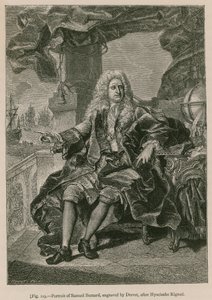 Porträtt av Samuel Bernard, graverad av Drevet, efter Hyacinthe Rigaud av French School