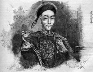 Porträtt av Toa Kwang (Toa-Kwang eller Daoguang) (1782-1850), Kinas kejsare under Qingdynastin. Gravyr i "" Le Monde Illustré"" nr 136 av 19 november 1859. av French School