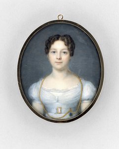 Porträtt av en kvinna, ca 1819 (akvarell på elfenben av French School