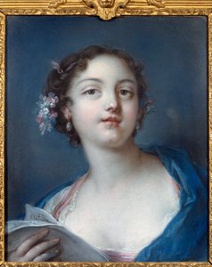 Porträtt av en flicka som läser ett partitur Anonym målning. Chantilly från 1700-talet, museum Conde av French School