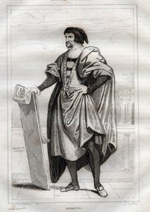 Porträtt av den italienske målaren Masaccio (Tommaso di Giovanni Cassai) (1401-1428) - Gravyr från "" Italy Picturesque" - Historisk och beskrivande målning av Italien" av M. de Norvins, Ch. Nodier 1834-1836. av French School