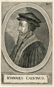 Porträtt av den franske teologen John Calvin (gravyr) av French School