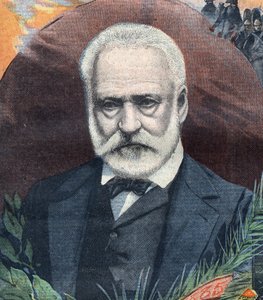 Porträtt av den franske författaren Victor Hugo (1802-1885). Gravyr i "Le Petit Parisien" av French School