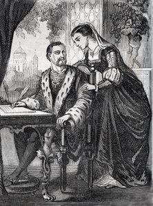 Porträtt av kungen av Frankrike Henri II (1519-1559) och Diane de Poitiers (1499-1566)” (Porträtt av kungen av Frankrike Henri II och Diane av Poitiers) - gravyr - av French School
