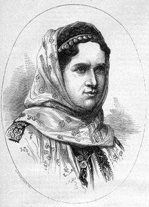 Porträtt av prinsessan av Rumänien Elisabeth Pauline Ottilie Louise de Wied (1839-1914), fru till den blivande kungen Charls 1:a (Carol 1:a) av Rumänien. Gravyr i "" Le Monde Illustré"" nr 1054 av 23 juni 1877. av French School