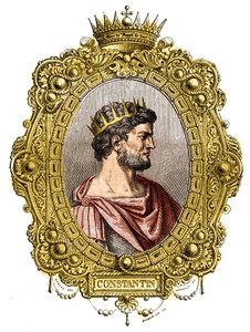 Porträtt av den romerske kejsaren Konstantin I den store (274-337). Gravyr i "Historien om påvar-kungar-drottningar och kejsare genom århundradena" av Maurice Lachatre av French School
