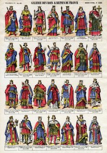 Porträtt av kungarna och drottningen av Frankrike från Capetian dynastin (Capetian dynastin) från Lothaire (941-986) till Ludvig X Hutinen (1289-1316). Epinal avbildning från slutet av 1800-talet. Privat samling. av French School
