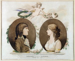 Porträtt av Napoleon Bonaparte (1769-1821) och Josephine de Beauharnais (1763-1814) gifte sig 1796”” Anonym akvarell omkring 1800. Sön 0,21x0,23 m Malmaison, musee du chateau av French School