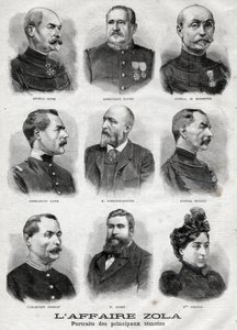 Porträtt av huvudvittnena i Dreyfus Zola-affären i ”Le Petit Journal”, 27 februari av French School