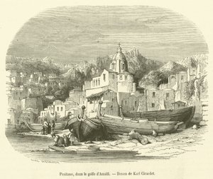 Positano, i Amalfibukten (gravyr) av French School