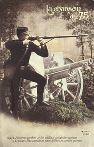 Vykort föreställande sången om de 75, 1914-18 av French School