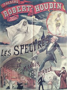 Affisch med reklam för Spöken och djävulens hus på teatern Robert-Houdin, Paris, ca 1870