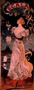Affisch som annonserar en föreställning av Yvette Guilbert, på Scala, Paris (färg litho) av French School