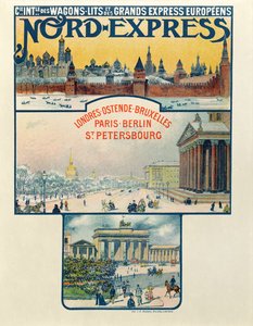 Affisch som annonserar Compagnie des Wagons-Lits et des Grands Express Europeens, London till St Petersburg, tidigt 1900-tal