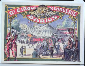 Affisch som annonserar Grand Cirque Menagerie Darius, 1924 (wc på papper)