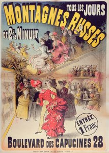Affisch som annonserar berg-och-dalbanan Montagnes Russes på Boulevard des Capucines, Paris, 1888