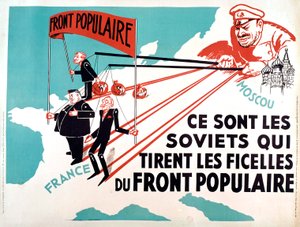 Affisch föreställande Edouard Herriot, Leon Blum som marionetter i Moskva, ca 1936 (affisch) av French School