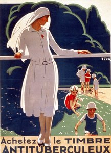 Affisch för "Köp tuberkulosplåstret" publicerad av Nationella kommittén för försvar mot tuberkulos. Lithograhie 1917. av French School