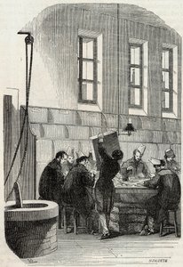 Inlägg: Sortering av brev för avdelningar och utomlands - Gravyr i "Tableau-de-Paris" av Edmond Texier 1852 av French School