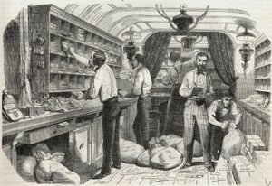 Inlägg: interiör av det mobila kontoret - Gravyr i "Tableau-de-Paris" av Edmond Texier 1852 av French School