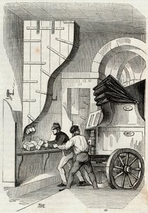 Inlägg: lastning av bålstolpen - Gravyr i "Tableau-de-Paris" av Edmond Texier 1852 av French School