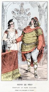 Pépin the Brief Writing to Pope Zacharie - i "" Histoire de France Tintamarresque"" av Touchatout av French School