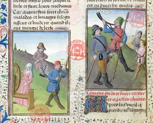 Förbereder nät för jakt, från Livre de la Chasse av Gaston Phebus de Foix (1331-91) av French School