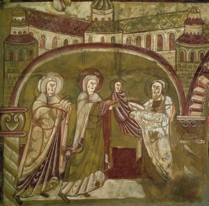 Presentation av Jesus i templet. Fresk av kyrkan Vic sur Cere (Cantal). 1100-talet. Paris, Museum of Monuments engelska av French School