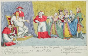 Presentation av Mares till den Helige Fadern, karikatyr av införandet av Adelaide (1732-1800) och Victoire de France (1733-99) för påven, 17 april 1791 av French School