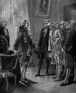 Presentation för kungen av Frankrike Ludvig XVI av förslaget till skapandet av Conservatoire des arts et metiers 1783. av French School