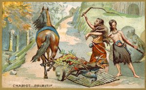 Primitiv vagn (chromolitho) av French School