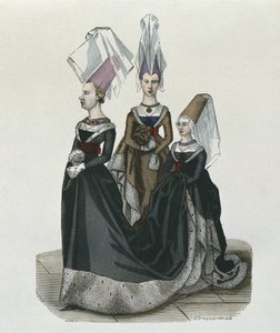 Prinsessa och hovdamer 1470, graverade av Gautier av French School