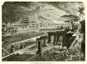 Erövring av Babylon av Cyrus armé (gravyr) av French School