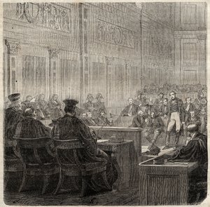 Förfaranden vid det kungliga hovet i Poitiers av general Jean Baptiste Breton (Jean-Baptiste) dit Berton (1769-1822) 1822 - av French School