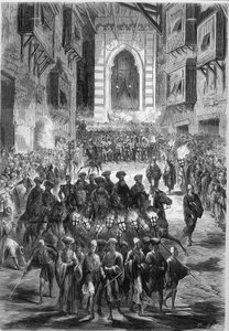 Procession på Kairos gator den första dagen av Ramadan. Egypten av French School